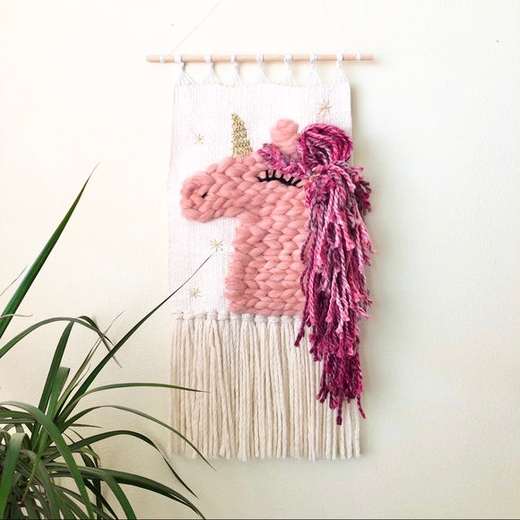 handmade Other - Unicorn wall hanging woven decor.
